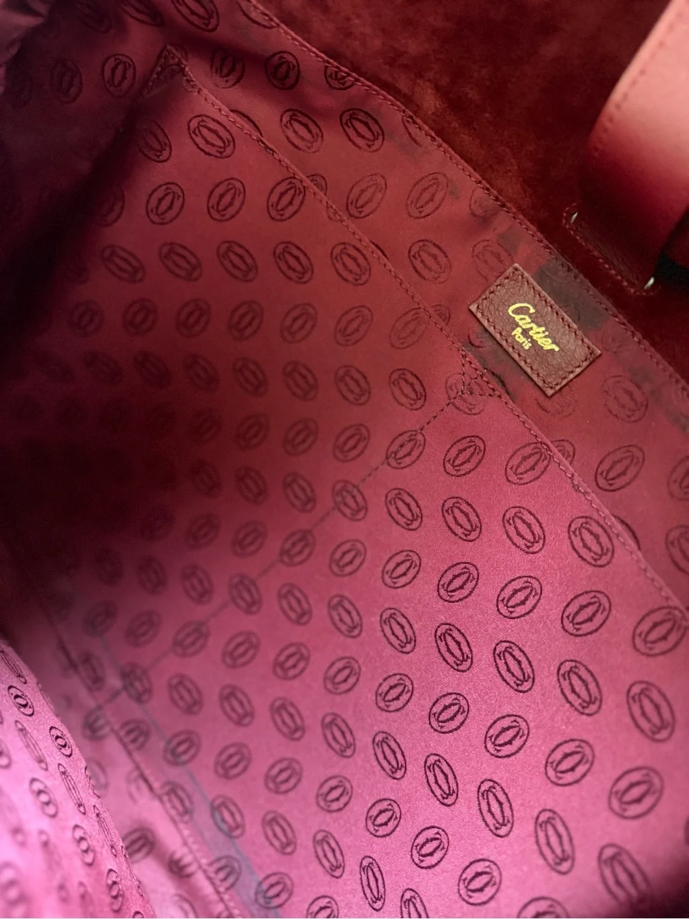 Cartier Maroon Leather Shoulder Bag with Gold-Tone Hardware